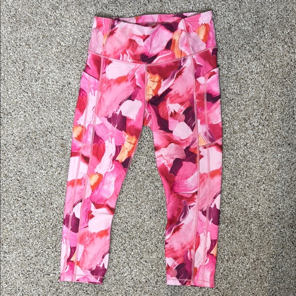 Athleta Pink and Orange Ultimate Stash II Capri Leggings Medium